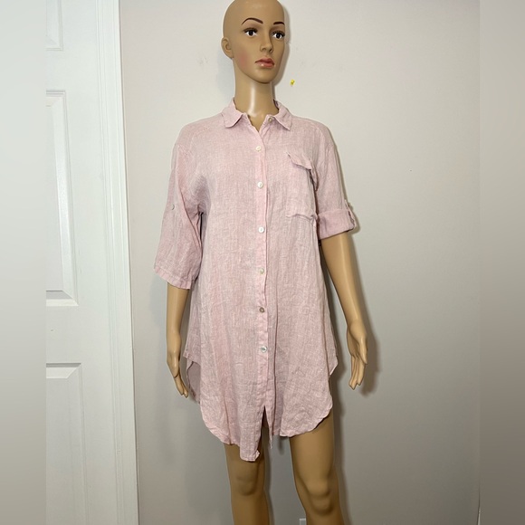 Venti6 Italian button-front collared shirt dress with roll-tab sleeves - Picture 1 of 5